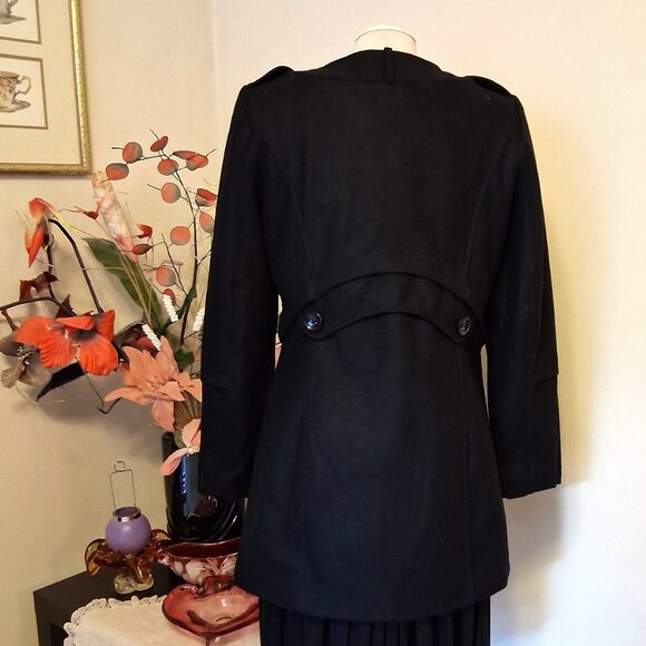 NWT 2 Two Women's Black Double Breasted Wool Blend Lined Winter Pea Coat - Picture 7 of 15